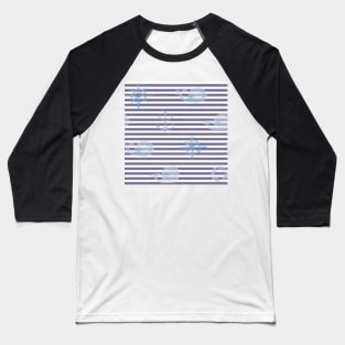 Whale Anchor Helm Watercolor Linen Stripes Baseball T-Shirt